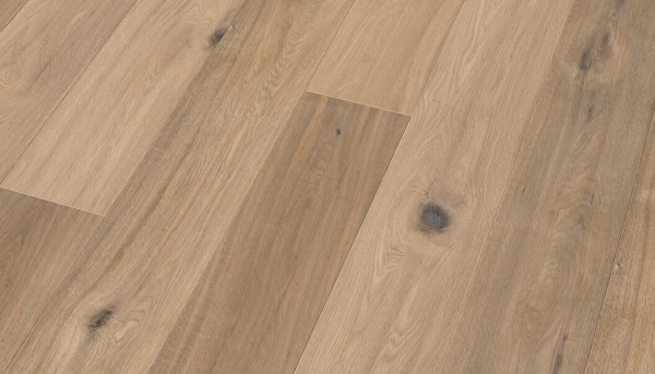 Landhausdiele Eiche Darkgrey 15 mm   geräuchert, weiß geölt, gebürstete handgehobelte Oberfläche mit herausgearbeiteten Aststrukturen Klicksystem Bund à 2,81 qm